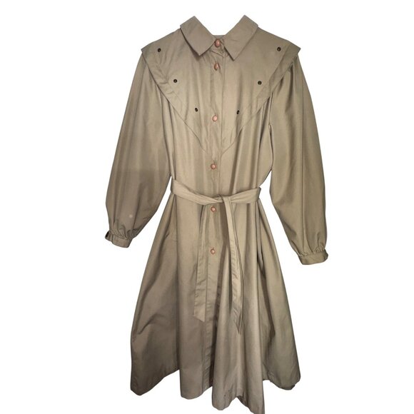 Vintage Avon Fashions Beige Long Trench Coat Western Cowboy Ranch Size 15/16 - Picture 1 of 12